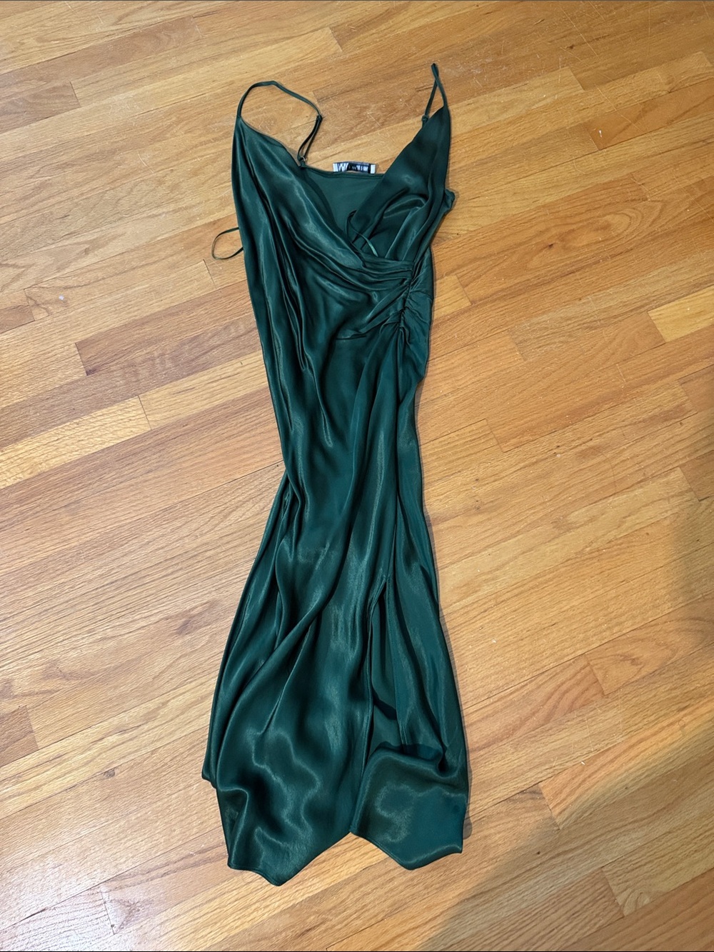 Zara Dark Green Satin Slip Maxi Dress